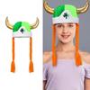 Patrick's Day Skull Caps Baenie Green Shamrocks Baenie Hat with Braid Funny Novelty Baenie Hat for Irish Party Decors