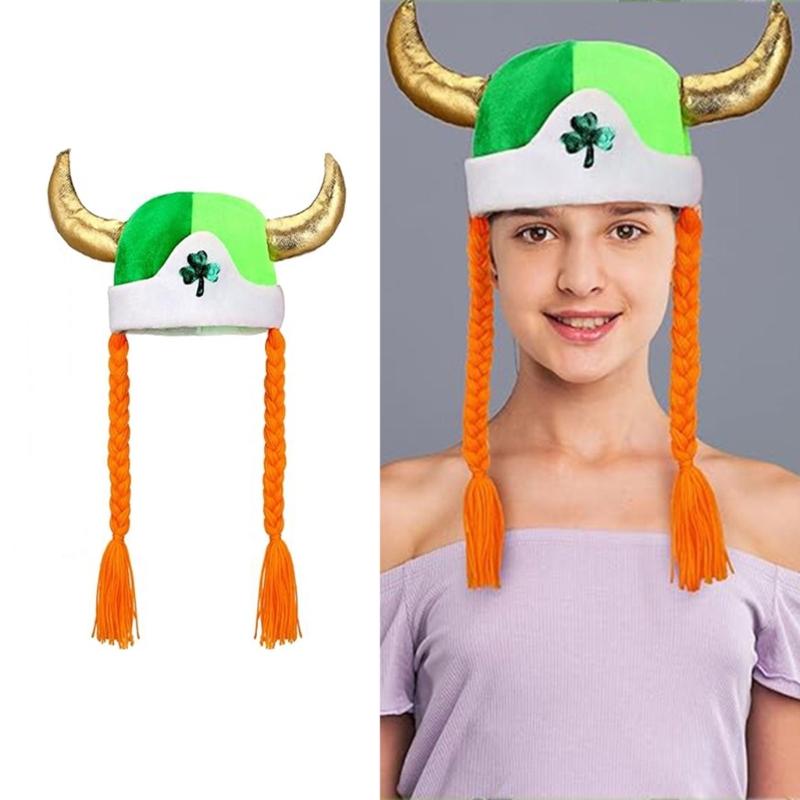 Patrick's Day Skull Caps Baenie Green Shamrocks Baenie Hat with Braid Funny Novelty Baenie Hat for Irish Party Decors