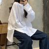 Harajuku Long T-Shirt Spring Autumn Solid Simple Oversized T-shirt for Women Goth T-shirts Split Long Sleeve Tops
