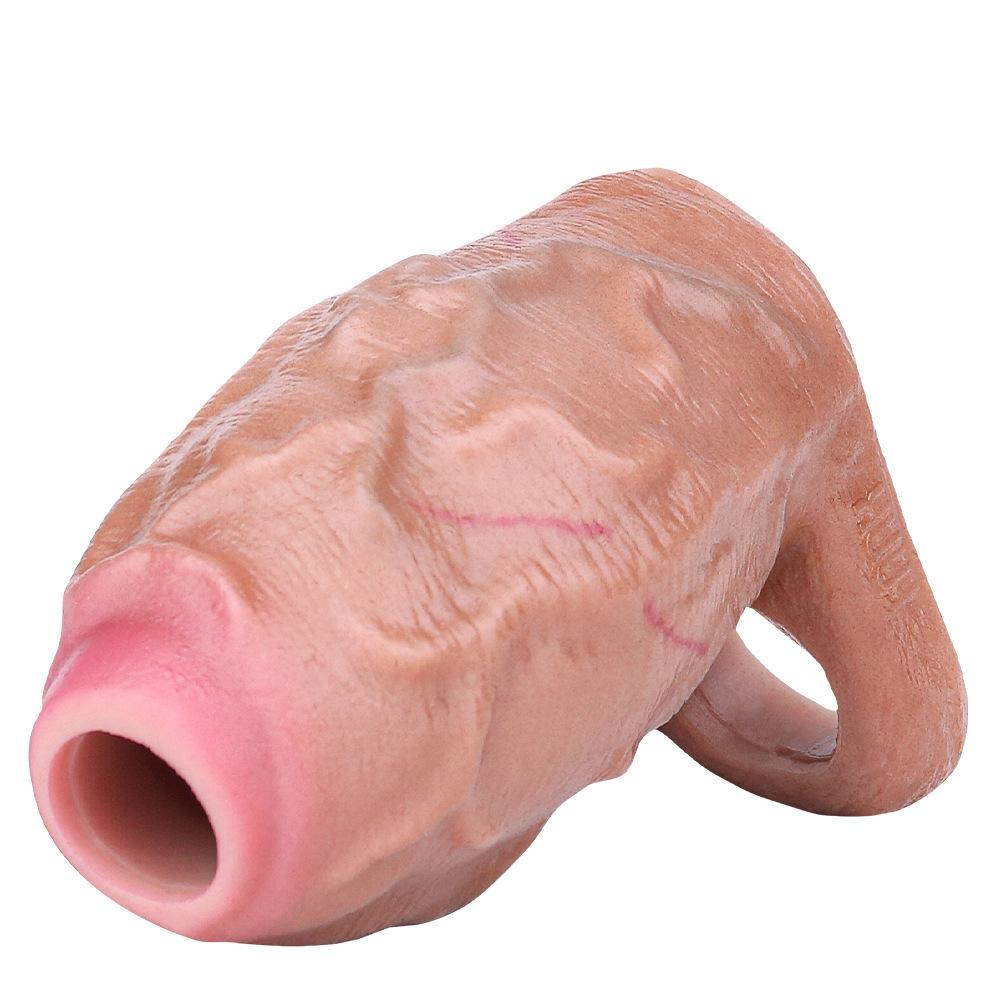 Male Penis Condom Soft Silicone Lengthen Enlarge Dildo Adult Sex Toys Gay Femdom Pegging Realistic Cock Strap On Dick