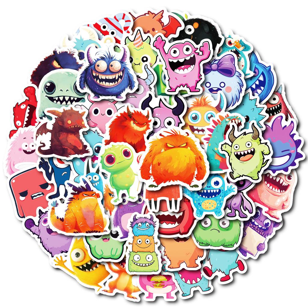 New 50 Cute Little Monsters Without Repeating Waterproof Stickers for Children's Reward Stickers