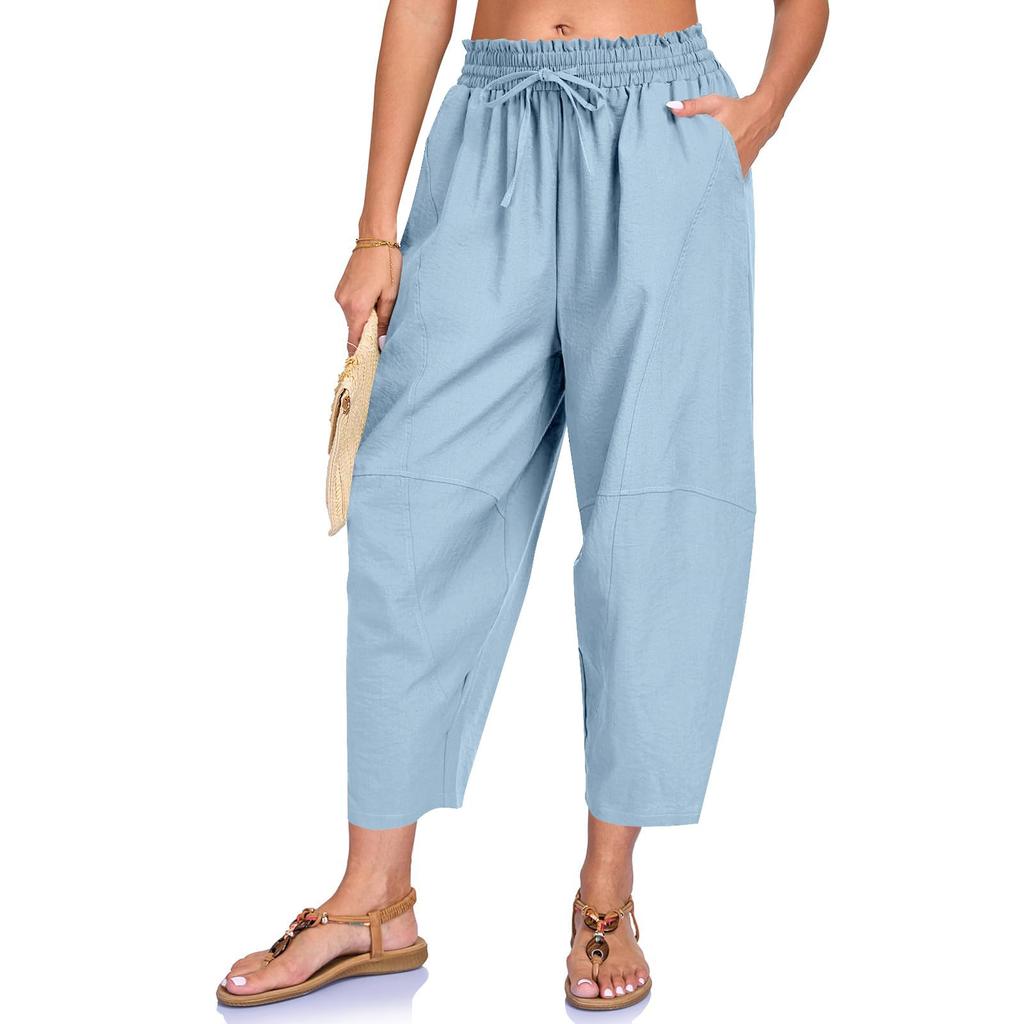Women Loose Fit Casual Elastic Waist Drawstring Pants with Pockets Lightweight Relaxed Fit Trousers for Everyday Wear