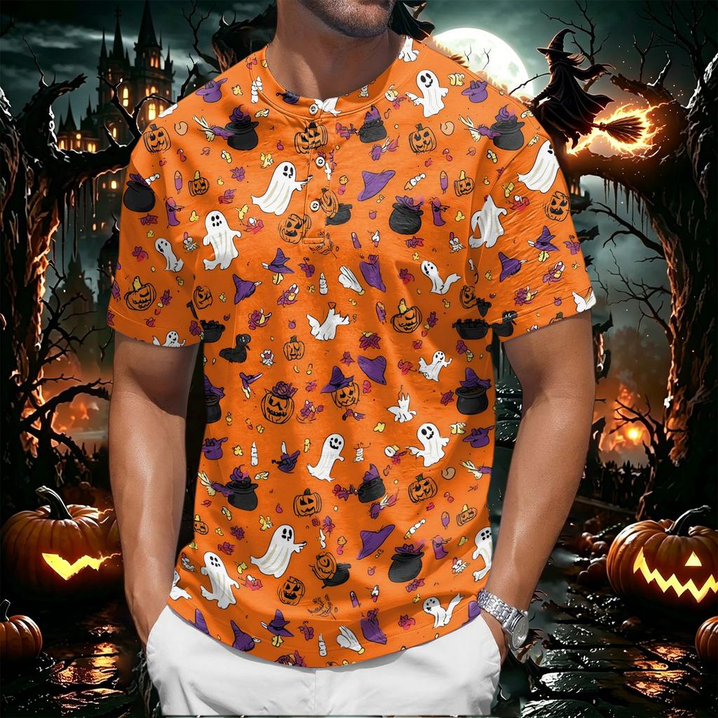 Men's Halloween Graphic Print Short Sleeve T Shirt Casual Round Neck Tee Comfortable Fit Lightweight Fabric