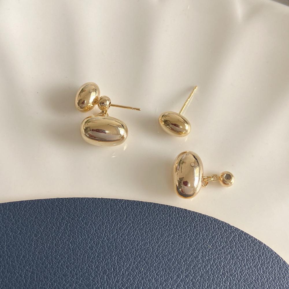 

1 пара простих золотих бобових гвоздиків Південної Кореї до і після двох сережок із нішевим дизайном