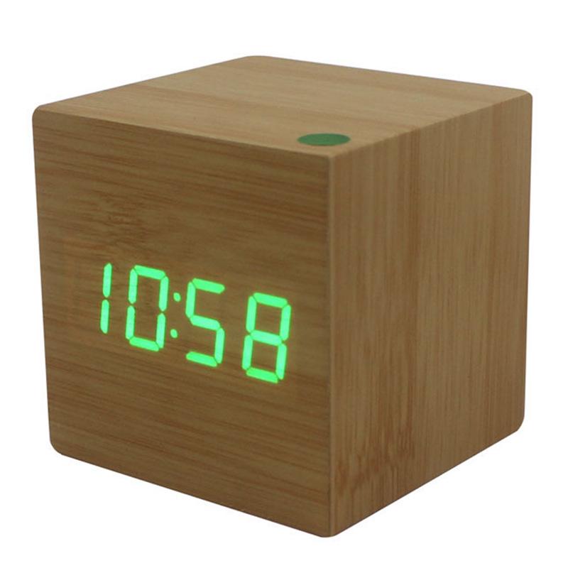 Smart Wooden Digital Alarm Clock with Night Light - Multi-functional Square Wall Clock for Students