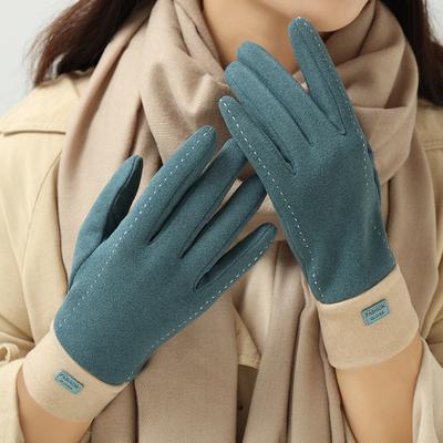 Women Winter Keep Warm Touch Screen Plus Velvet Inside Thicken Simple Fashion Solid Cycling Drive Windproof Mittens Gloves