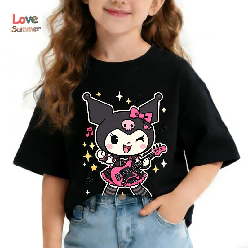 

Kuromi T-Shirt Cute Cartoon Little Girls T-Shirt 4-14Yrs O Neck Short Sleeve Cat Print Casual Summer Top for Comfy 160