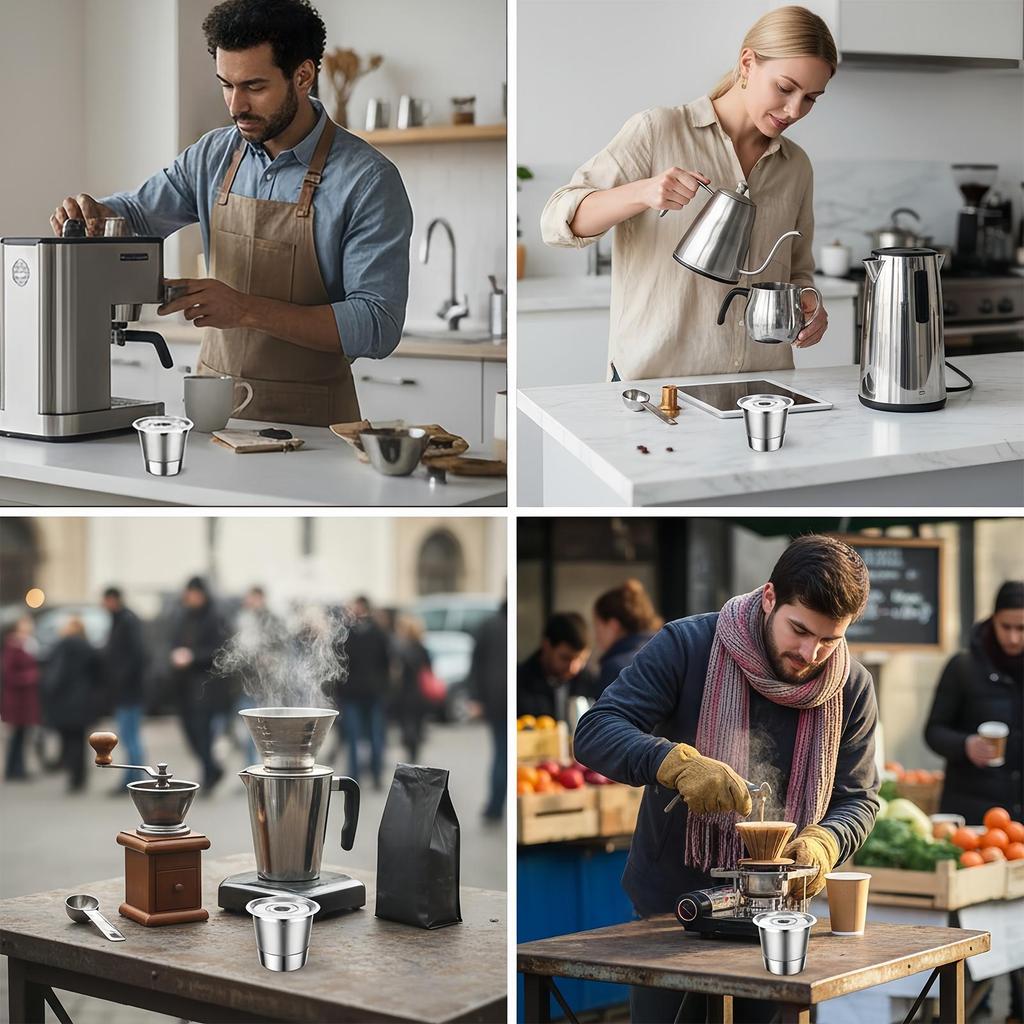 Reusable Coffee Filters Metal Stainless Steel Filtering Accessories Coffee Pod Strainer Cup With 30ml Measuring Spoon For Home