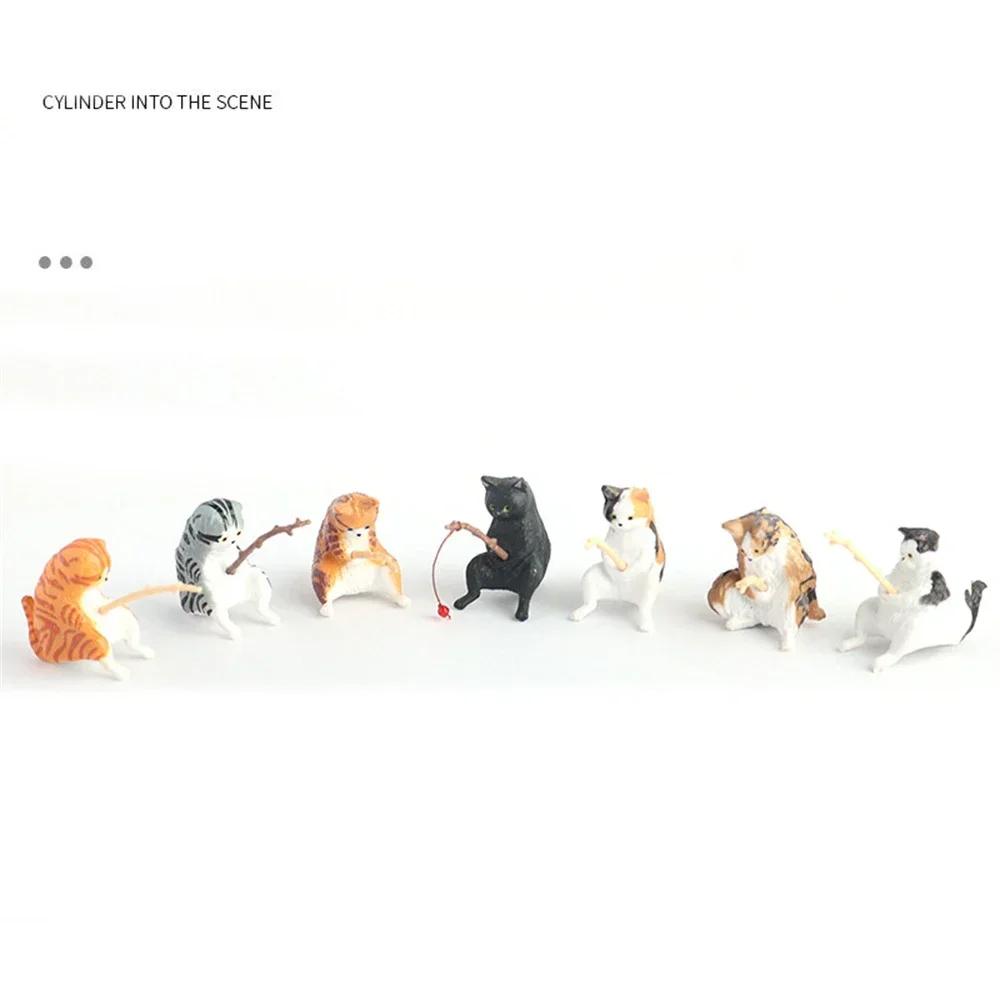 1/5/10PCS Ornament Decorative Furnishings for Aquarium Cats Fishing Figurine Cat Sculpture Sitting Fishing Little Cute Cat Resin