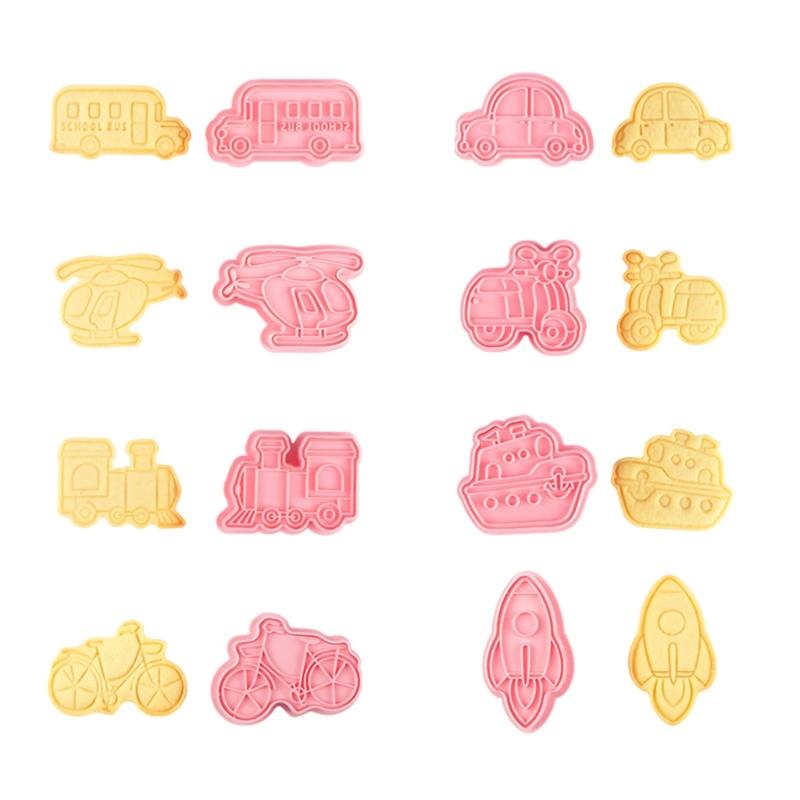 8Pcs Cartoon Transports Vehicle Pattern Cookie Cutters Pressable Biscuits Mold