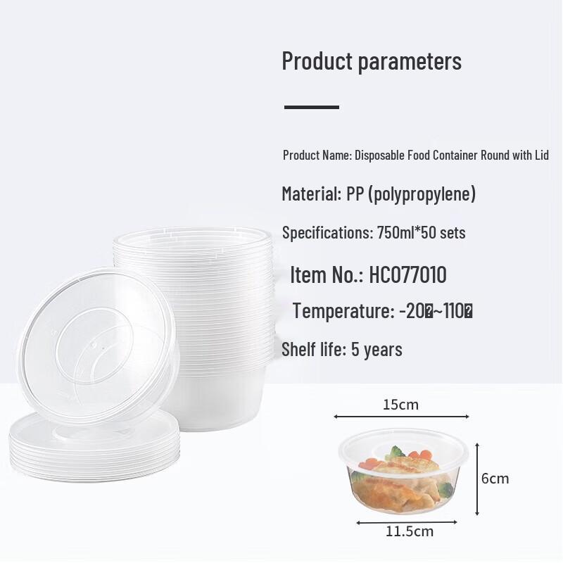 Meiliya Disposable Round Food Containers with Lids