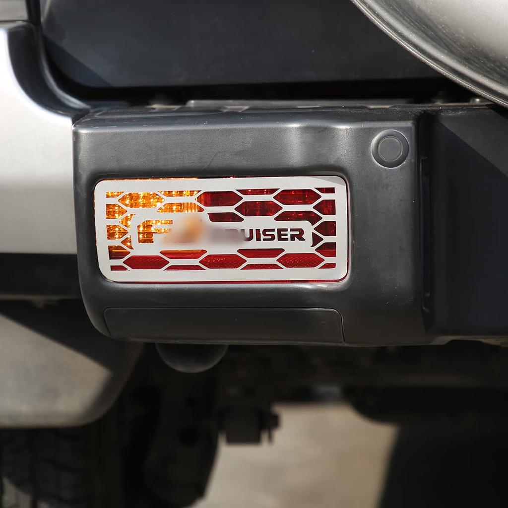 DIYUCAR Aluminum Alloy Rear Fog Lamp Garnish Cover Set with Logo for Toyota FJ Cruiser 2-Piece 2007-2021 (Silver)