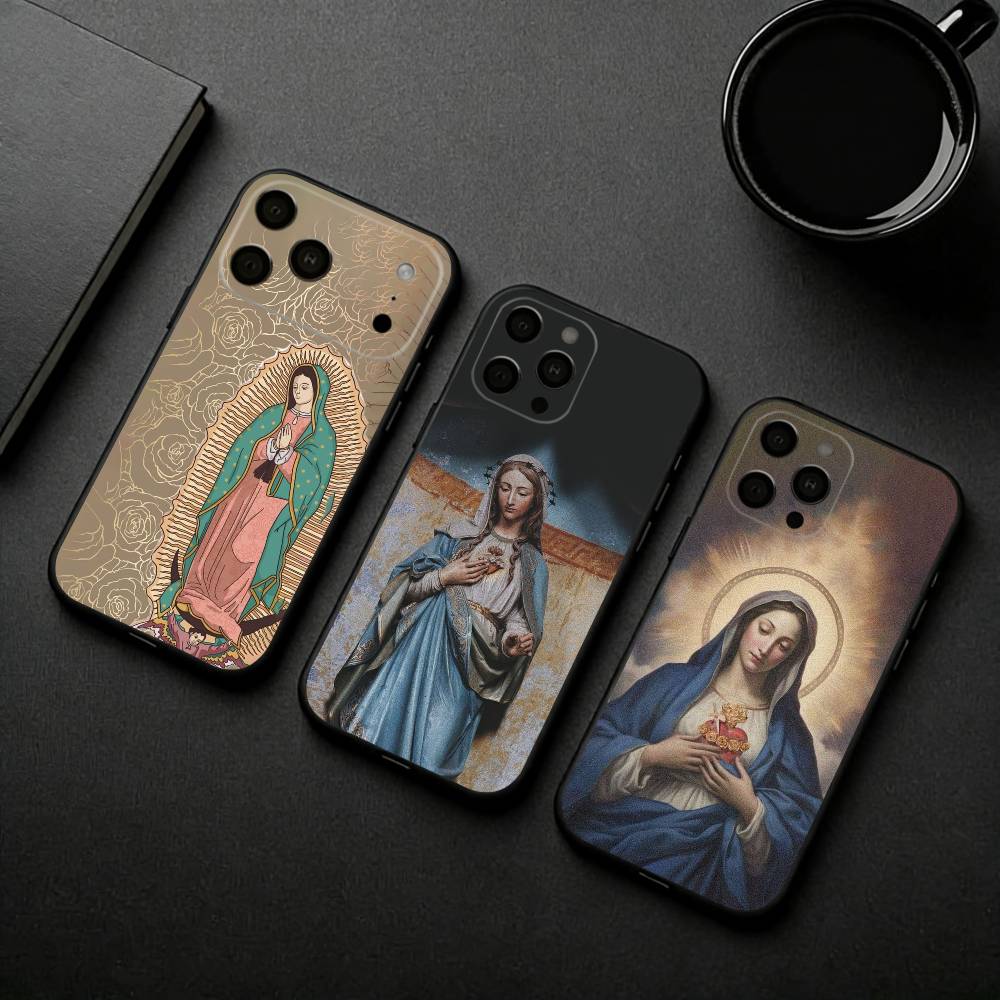 Virgin De Guadalupe Phone Case For iPhone 17pro,16,15,14,13,12,11 Plus,Pro Max,XS,Soft Silicone Black Cover