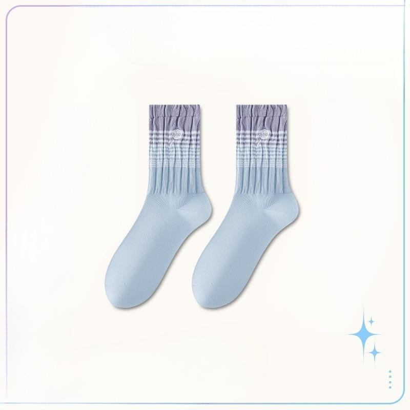 Female Spring and Autumn Gradient Color Embroidery Sweat Absorbent Breathable Boneless Anti Pilling Tube Stack Socks
