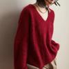 Women's High-End French V-Neck Sweater – Soft, Long-Sleeved, Solid Color Knitwear for Autumn & Winter, Loose Fit, Trendy Style.
