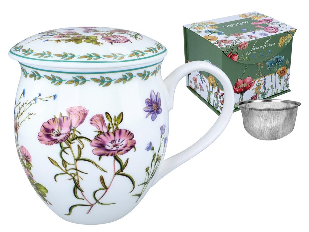 Kubek Porcelanowy Beczka Z Przykrywką Kwiaty Polne Do Kawy Herbaty