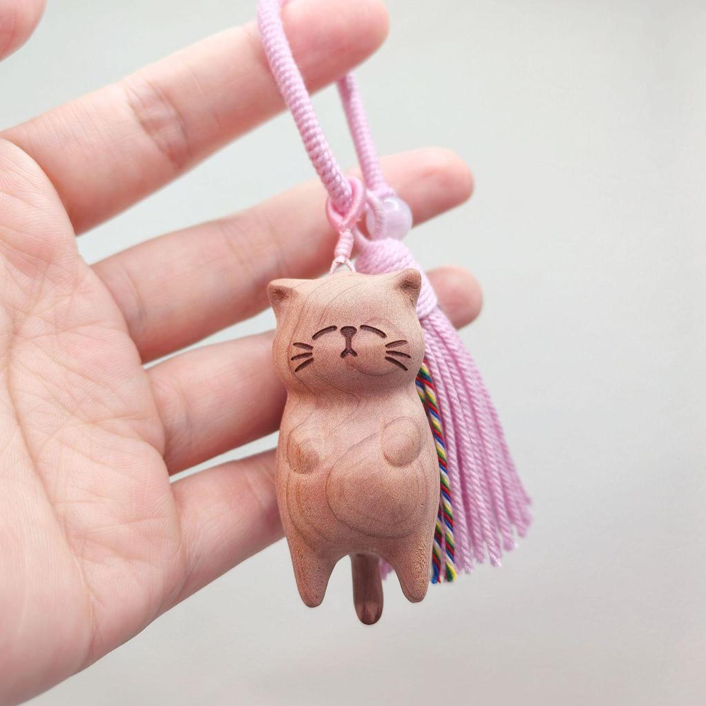 Rotten Cat Blood Cypress Beech Wood Carving: Cute Kitten Bag Charm Pendant Accessory