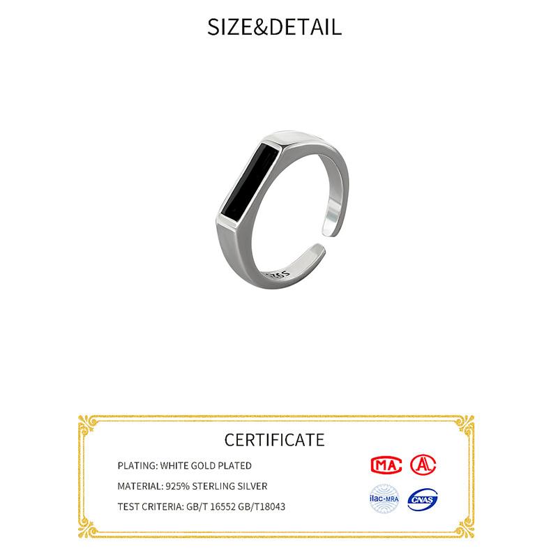 BFCLUB Silver Color New Simple Vintage Rings Retro Black Stone Opening Handmade Ring Fashion Fine Jewelry