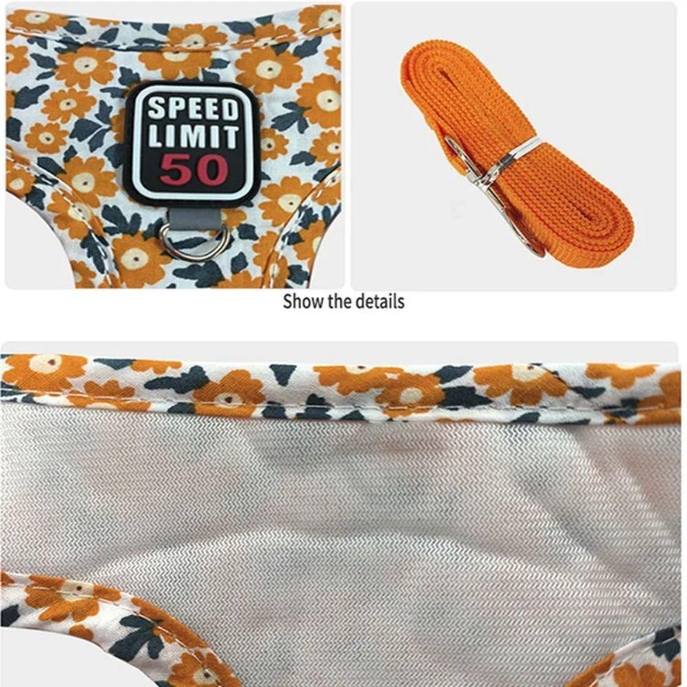 Reflective Dog Harness Leash Set Floral Pet Harness Vest Cat Chest Strap  Small Medium Dog Cat