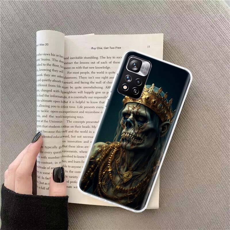 Crown Skeleton Emperor Phone Case For Redmi Note 13 12 Pro Plus 14 15 Pro 5G 11 11T 11E 11S 10 Pro 10S 9 9S Cover Cell Clear TPU