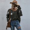 Women Star Pattern V Neck Tassel Knit Sweater Vintage Elegant Top Autumn Winter