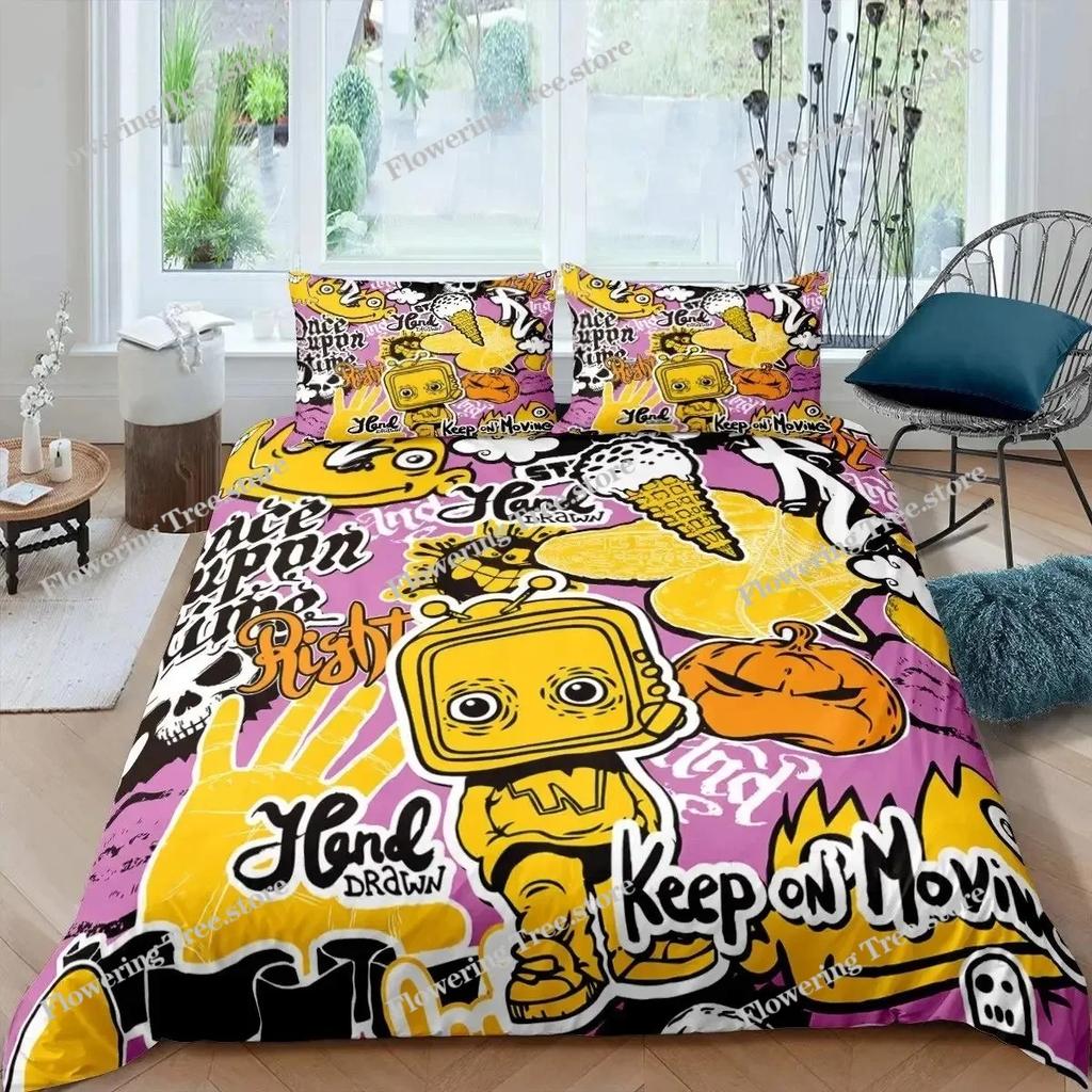 Boys Cartoon Robot Rocket Duvet Cover King Queen Size,Kids Spaceship Bedding Set Starry Galaxy Universe Planet Quilt Cover