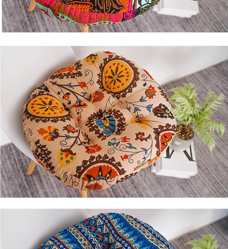 Ethnic Fabric Thickened Round Cotton Linen Cushion for Bay Window, Tatami, Prayer, Teahouse, or Yoga.