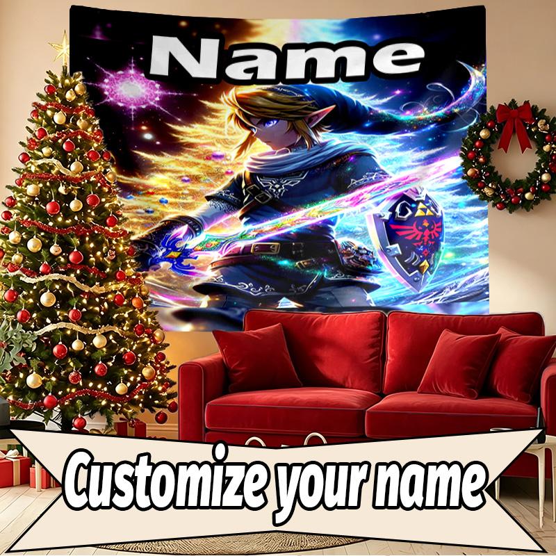 Custom Name Personalized The Legend of Zelda Print Tapestry, Wall Art Decor, Bedroom, Dorm, Apartment, LivingRoom, Party Backdrop, Gift for Birthday