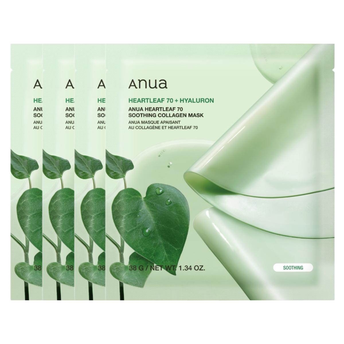 Успокаивающая коллагеновая маска Anua Heartleaf 70 Увлажняющая Подтягивающая 38г (1 шт. * 4 набора)
