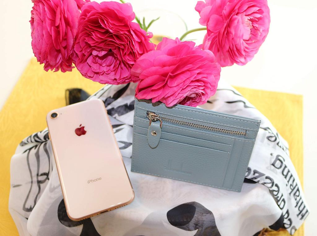 [Zeehana] Genuine Leather Slim Card Case with Coin Compartment (Gray)