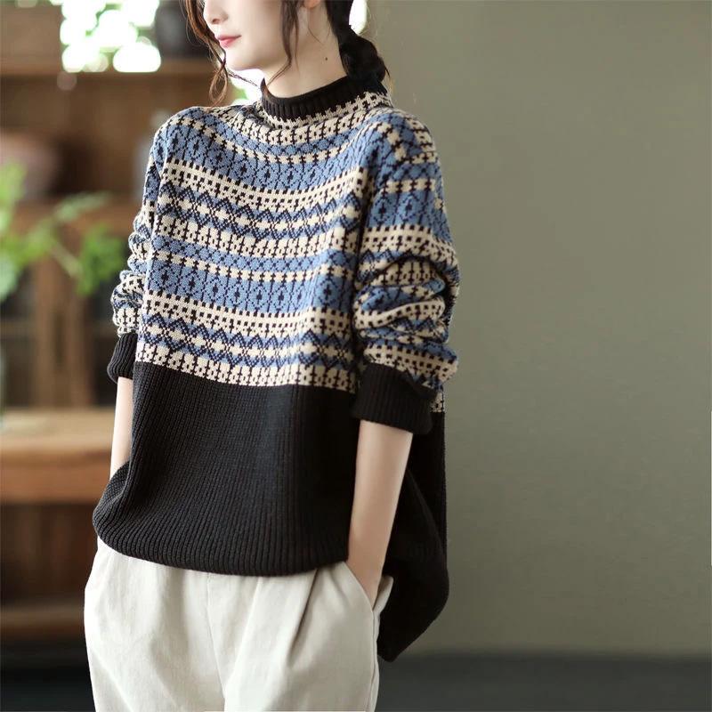 Suéter para Mujer Jersey Grueso Cálido de Punto Cuello Medio Alto Suéter de Manga Larga Jersey Oversize Tops