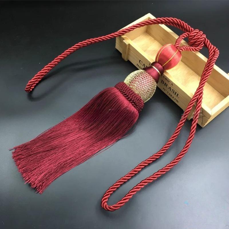 

Підв язки для штор Золотий дріт Тенісні штори Підвісні кулі Підвісні кулі Мотузка Китиці 1PC темно-червоний колір