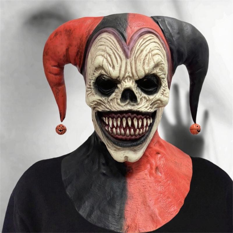Eye Catching Full Head Clown Mask for Adults Halloween Cosplay Adjustable Eye Holes Latex Party Costume Prop
