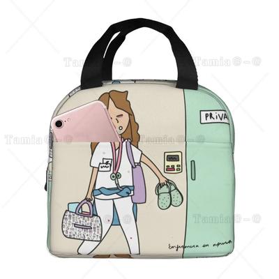 Bolsa de almuerzo con estampado de enfermera de dibujos animados para mujer No Paro De Doblar Enfermera En Apuros Bolsas térmicas Oxford para alimentos