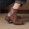 Krazing Pot Cow Skin Round Toe Thick Heels Chelsea Boots Size 42 Back Zip Women Keep Warm Ankle Boots
