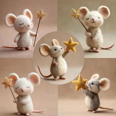 Cute Mouse Felt Mice Ornaments Craft Needle Felting Supply Mouse Animal Figurine  Home Decor