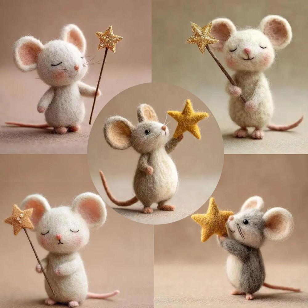Craft Needle Felting Supply Starry Night Felt Mice Handmade Cute Mouse Mouse Collectible Figurine Gifts
