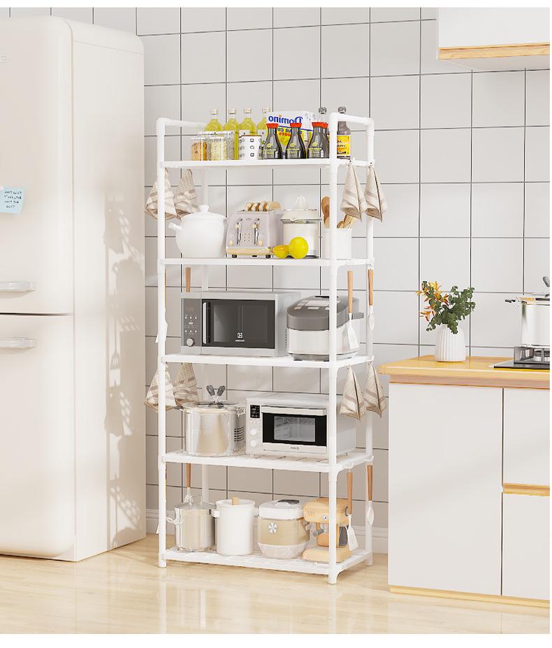 Multi-layer Kitchen & Bathroom Floor Storage Rack: Punch-free, Microwave Oven Compatible Shelves.
