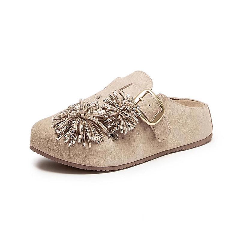 Women S Rhinestone Thick Soled Slip On Mules For Outdoor Wear