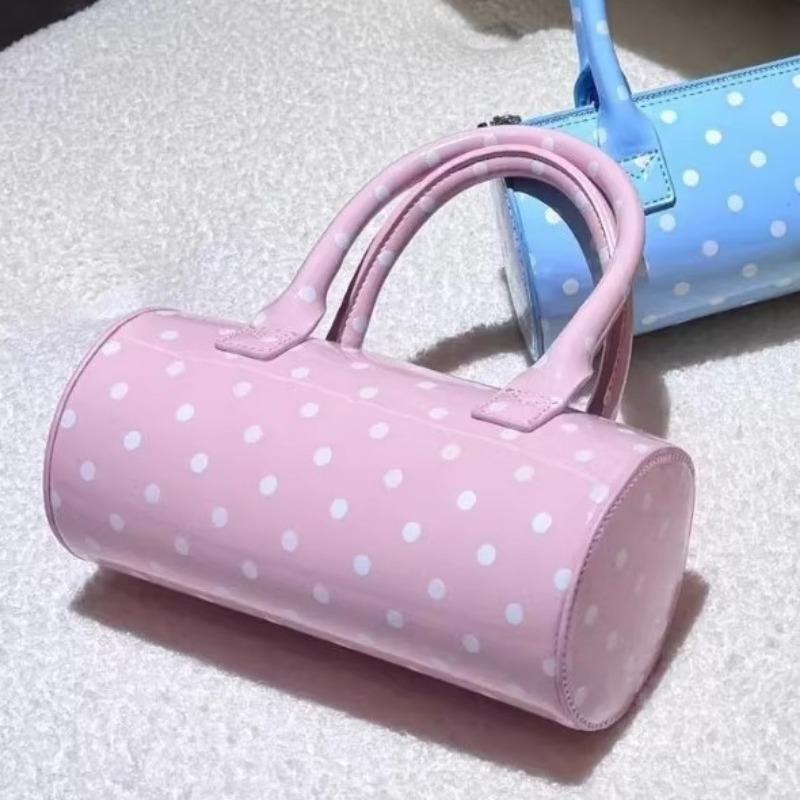 

Нишевая сумка для боулинга с высоким уровнем привлекательности, из лакированной кожи в горошек, сумка-подушка, сумка на плечо и сумка через плечо розовый
