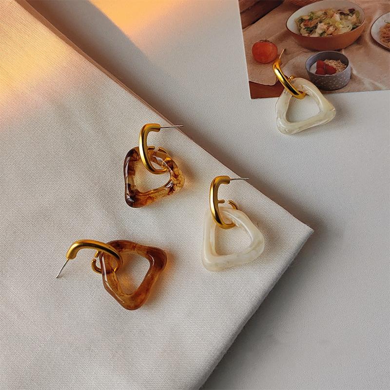 Trendy Vintage Transparent Resin Acrylic Metal Earrings Korean Irregular Geometric Statement Drop Earrings Brincos Jewelry