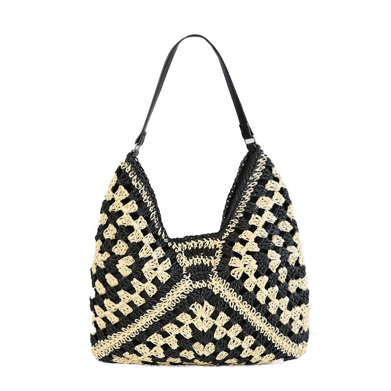 Hollow Out Woven Shoulder Bag With Polyester Lining For Daily Casual Wear