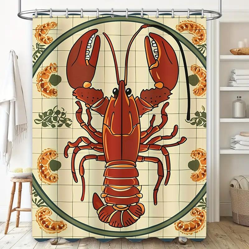 Lobster Printed Shower Curtain Waterproof Home Decor Bathroom Art Decoration