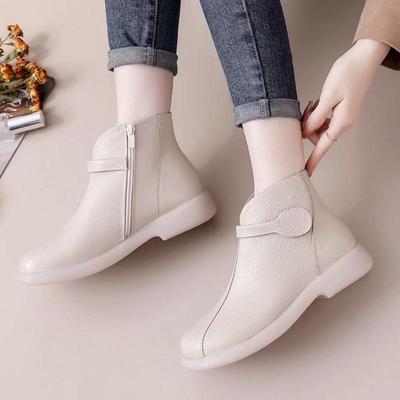 Herbst Früher Winter Echte Lederstiefel Damen Stiefeletten Weich Marke Damen Mode Stiefel Große Größen 41 Beige Schwarz