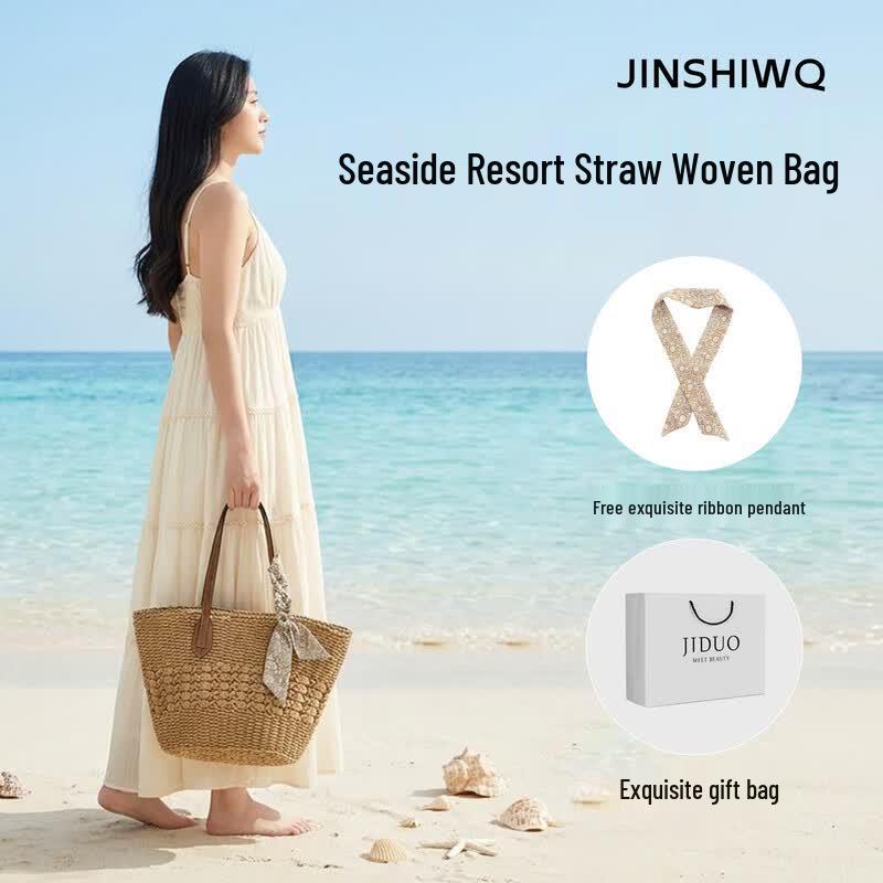 JINSHIWQ Women s Hand-Woven Straw Tote Bag