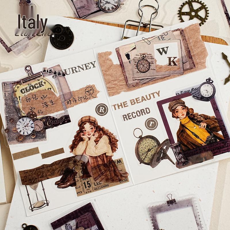 Yi Niao Retro PET Sticker Pack: 20 Decorative Sheets for Journals and Borders - Floating Life Imprint Series