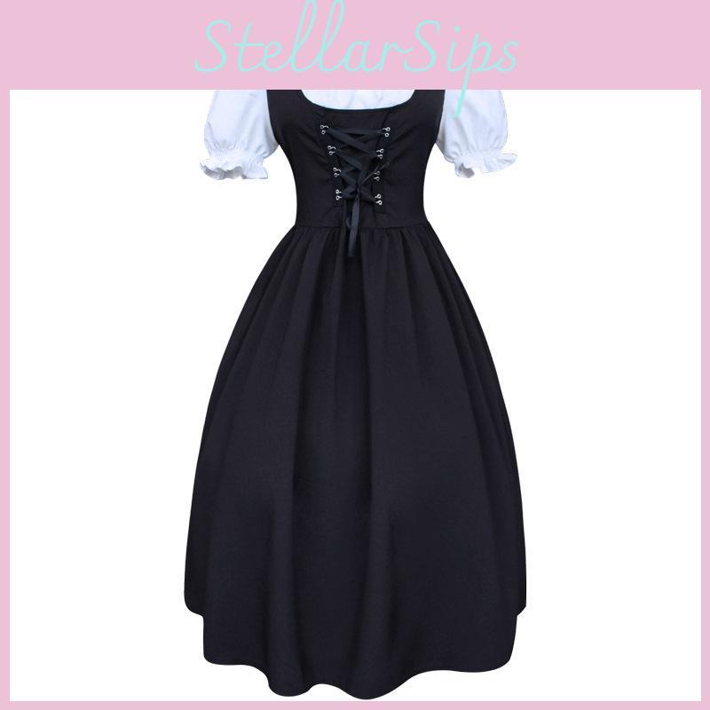 Style Medieval Retro Drawstring High Waisted Bow Dress Stage Outfit Performance
