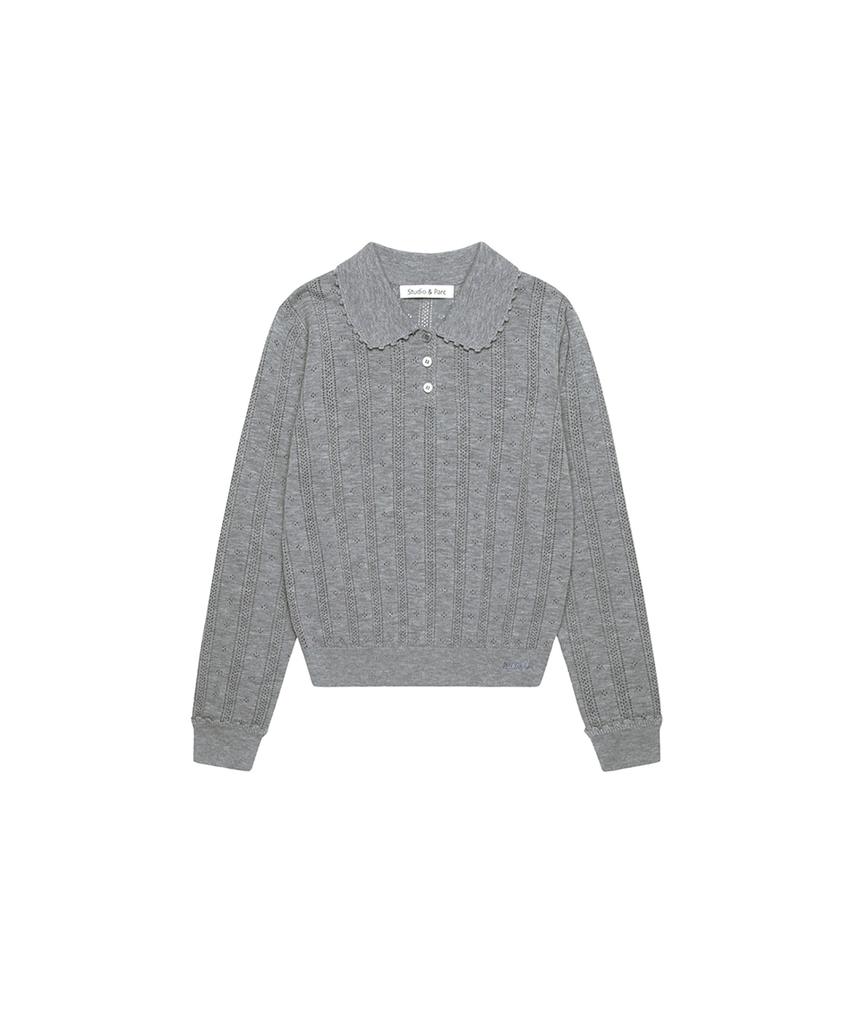 Seutyudioaenpaleukeu Openwork Collar Wool Knit_Grey