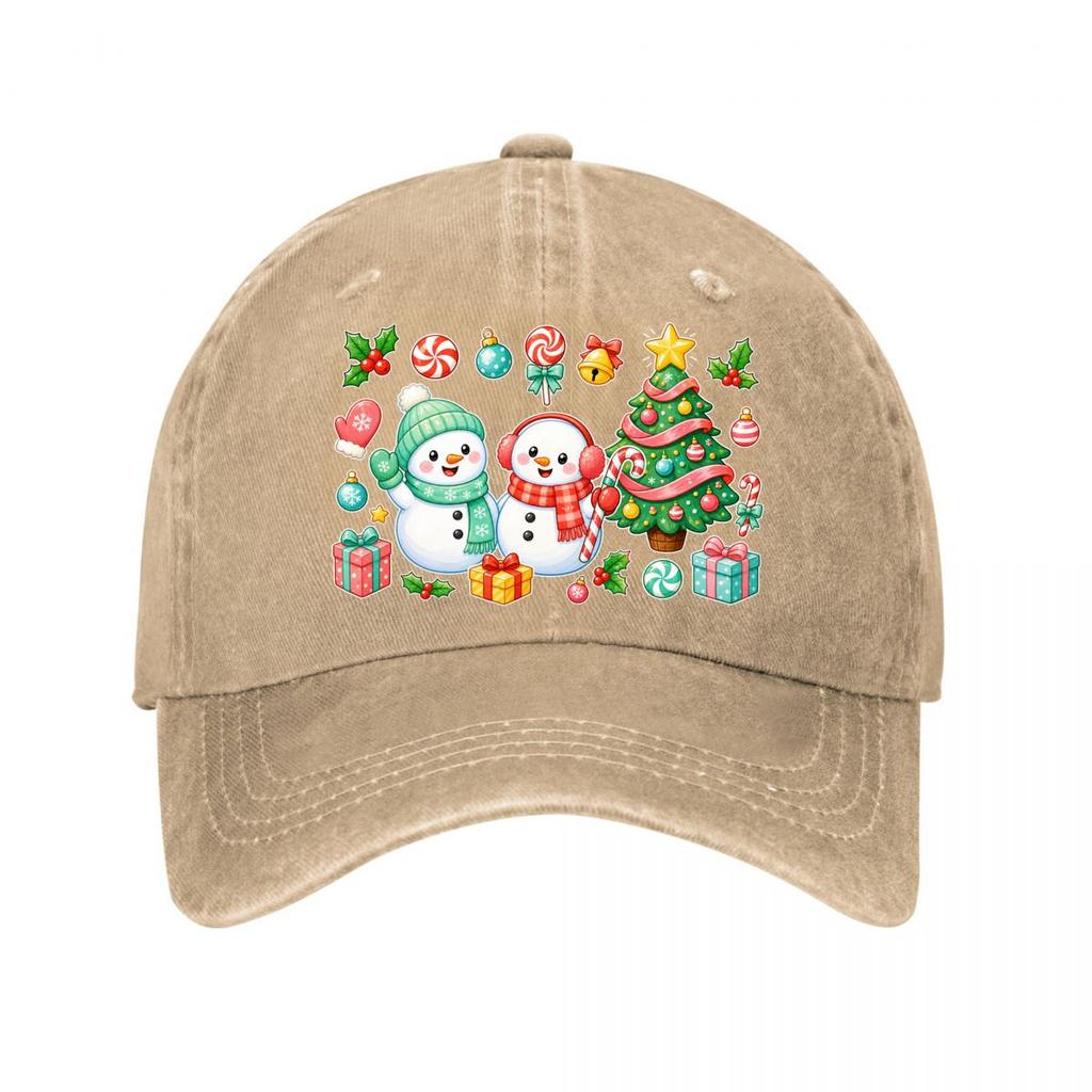 Whimsical Christmas Snow Friends Cel New Vintage Washed Cotton Baseball Cap Sun Hats