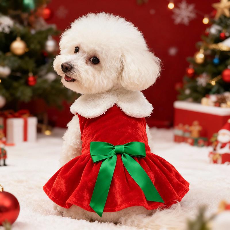 Christmas Pet Dresses Holiday Party Gifts Costume Santa Kitten Red Princess Skirt for Small Dogs Cats Sphynx Chihuahua Outfits